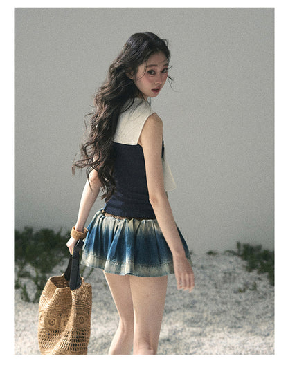 “Sea Breeze & Wheat Fields” Academy Blue Sailor Collar Top