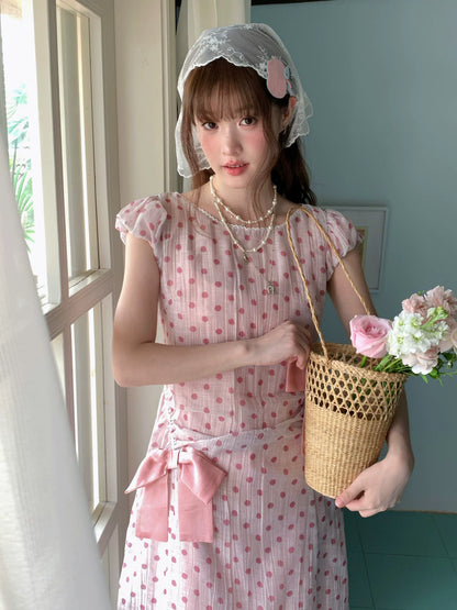 [RF] “Pink Mist Polka” Vintage Polka Dot Maxi Dress