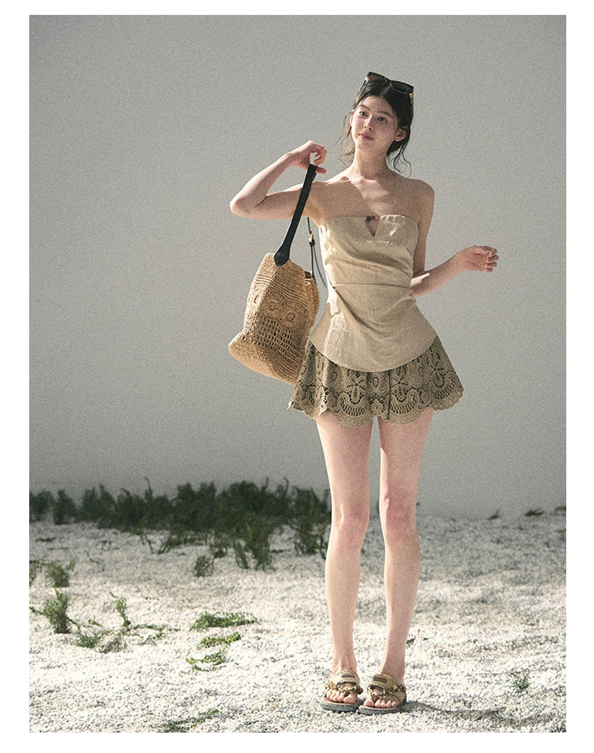 “Moonlit Haze” Dutch Cream Strapless V-Notch Top
