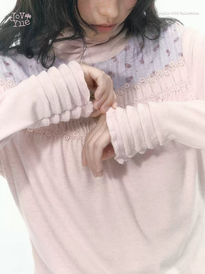 JOVYLLE - Pink Floral Patchwork Long-Sleeve Top