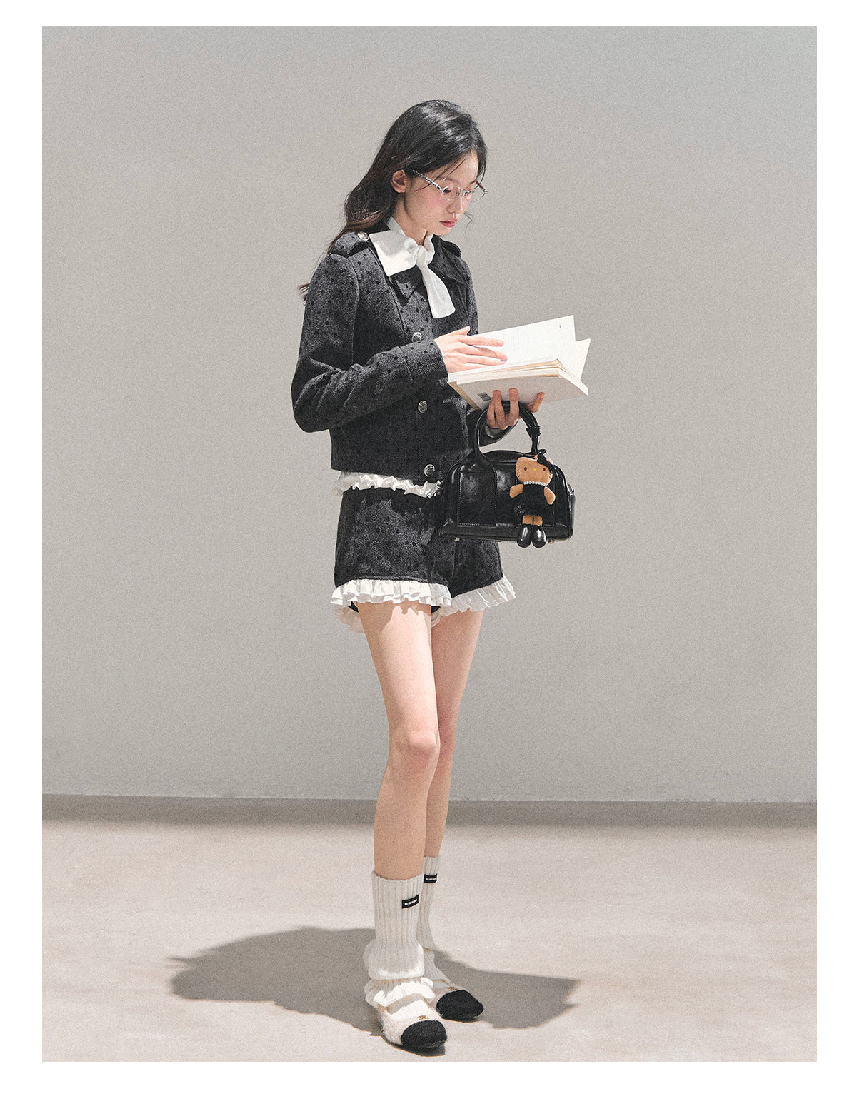 少也眼 “Reef of Memory” Wool Polka-Dot Preppy Two-Piece Set 1118