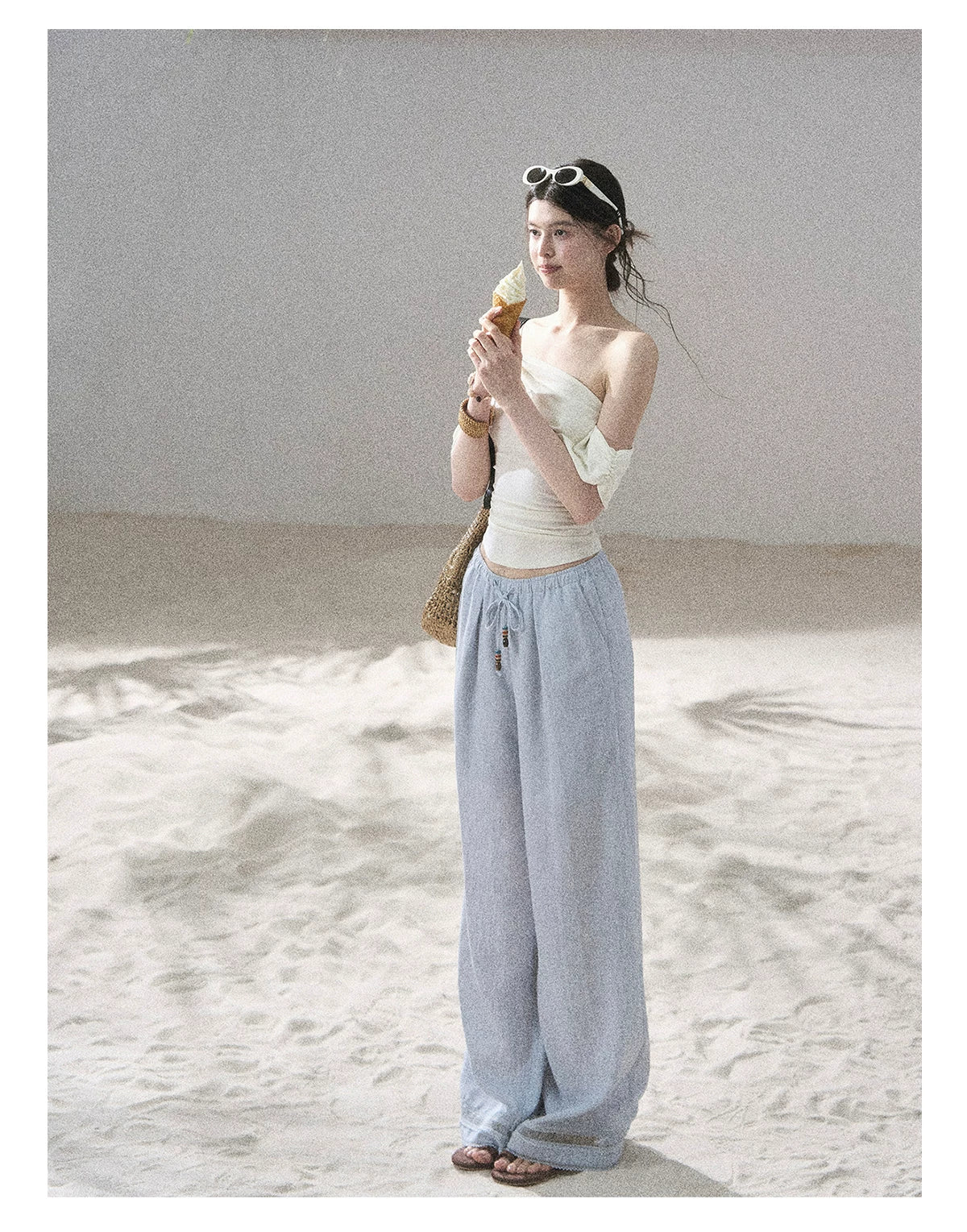 "Follow the Sea Breeze" Lightweight Straight-Leg Wide-Leg Pants (Lotus Pink/ Gray Sage Green/ Gray Blue)