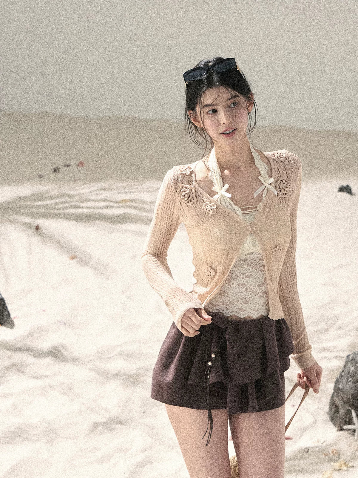 "Moss Whisper" Knit Sun Protection Cardigan & Cami Top