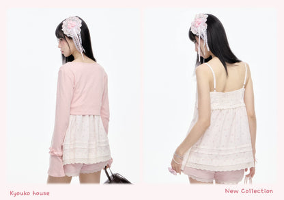 “Melody Blush Garden” Pink Knit Cardigan & Floral Cami Set