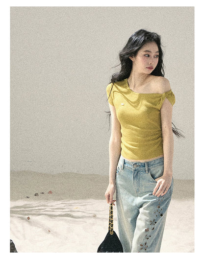 "Shape of the Wind" Forest Green One-Shoulder Twist Crop Top 6556585