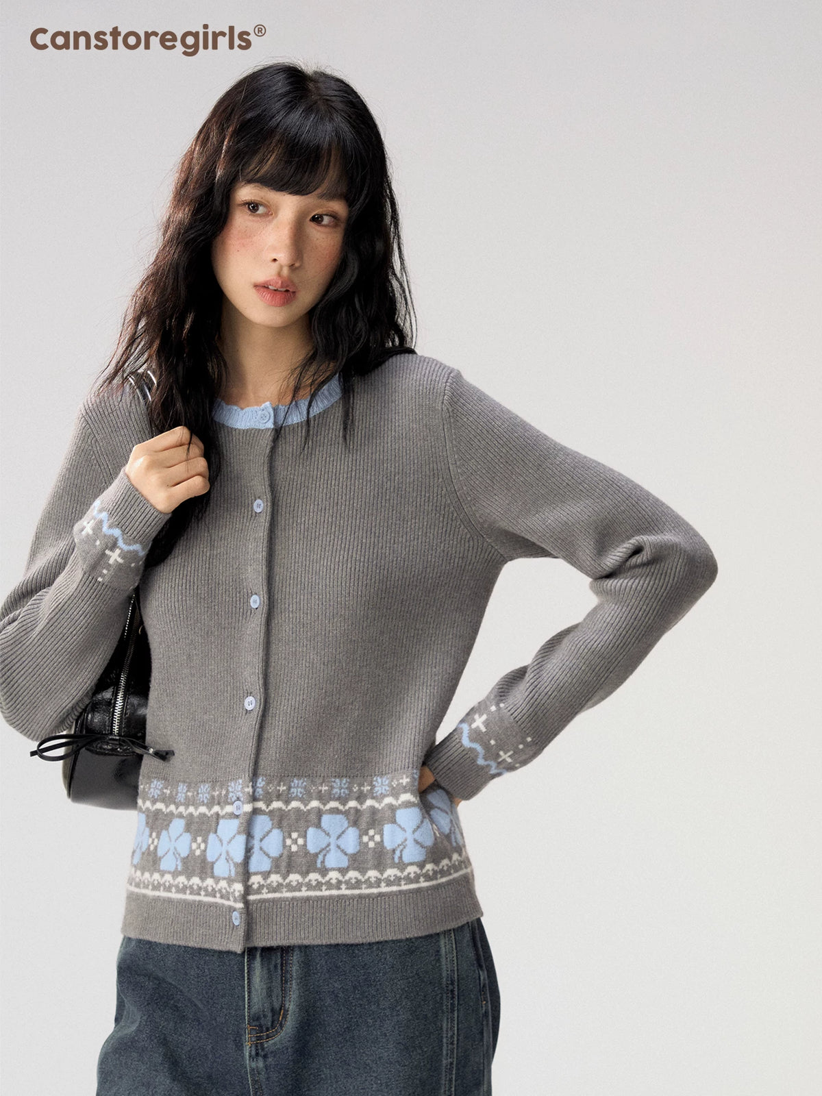 [CAN] "Witch's Wings" Gray Jacquard Knit Set (Cape Shawl / Cardigan)