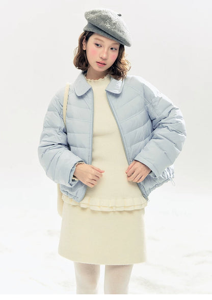 "Lily of the Valley Keepsake" Cropped Down Puffer Jacket (Pearl Beige/ Cloud Blue)