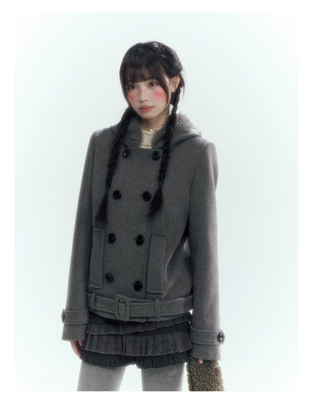 Horridale - Dark Gray Double-Breasted Hooded Wool Blend Coat