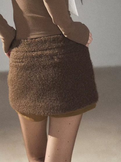 AOMALM - Roasted Pecan Low-Rise Wool-Look Skort