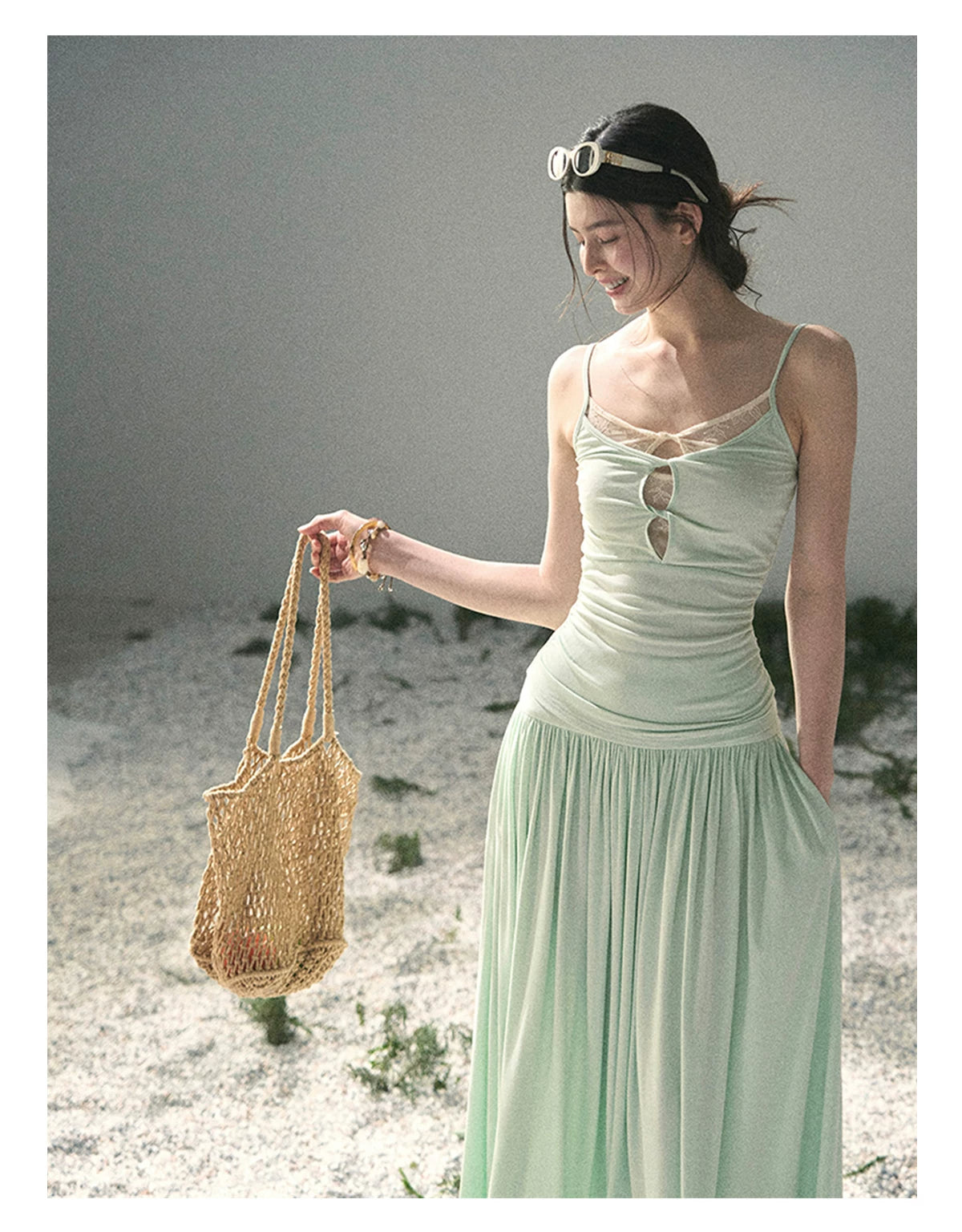 “Mint Afterglow” Jade Green Twist Cutout Top & Maxi Skirt