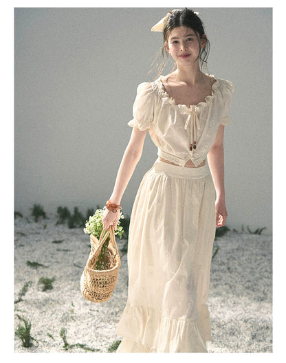 “Fallen Into the Garden” Dutch Cream Two-Piece Skirt Set 5635432
