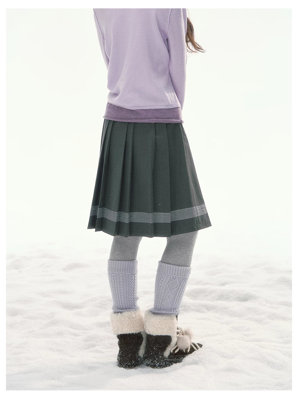 CANSTORE - "Ink Floral Reverie" Dark Gray Pleated Mini Skirt with Lace Trim
