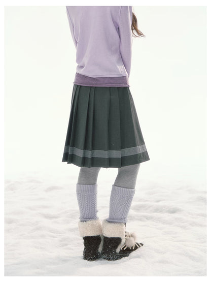 CANSTORE - "Ink Floral Reverie" Dark Gray Pleated Mini Skirt with Lace Trim