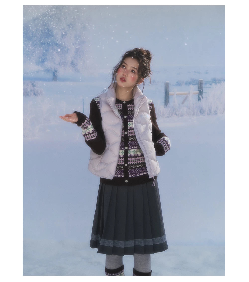 CANSTORE - "Ink Floral Reverie" Dark Gray Pleated Mini Skirt with Lace Trim