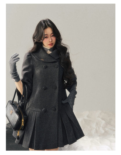 少也眼 "Luxembourg Heiress" Deep Rock Gray Preppy Wool-Blend Mid-Length Coat