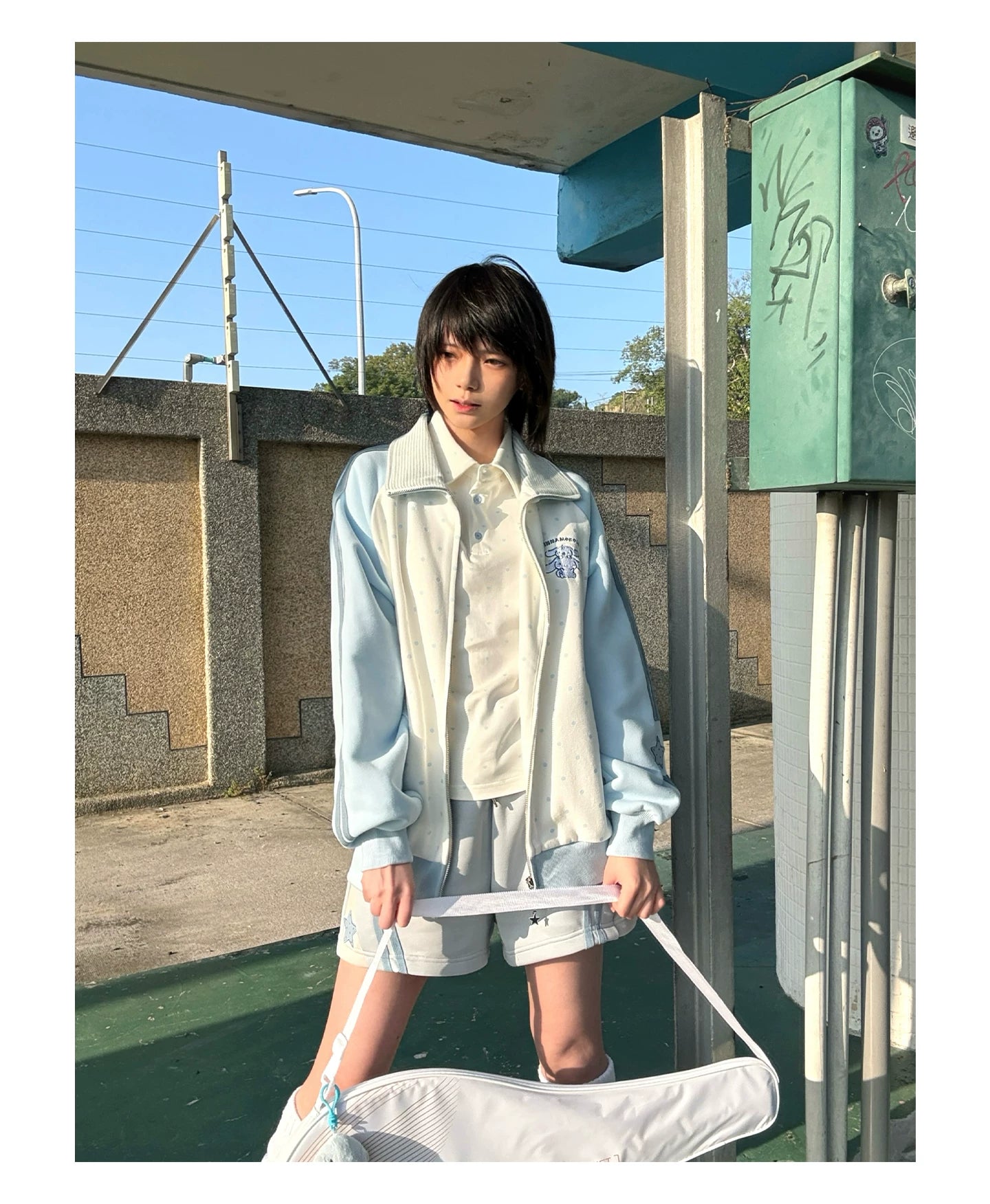 "Spring Breeze" Blue & White Polka Dot Track Jacket