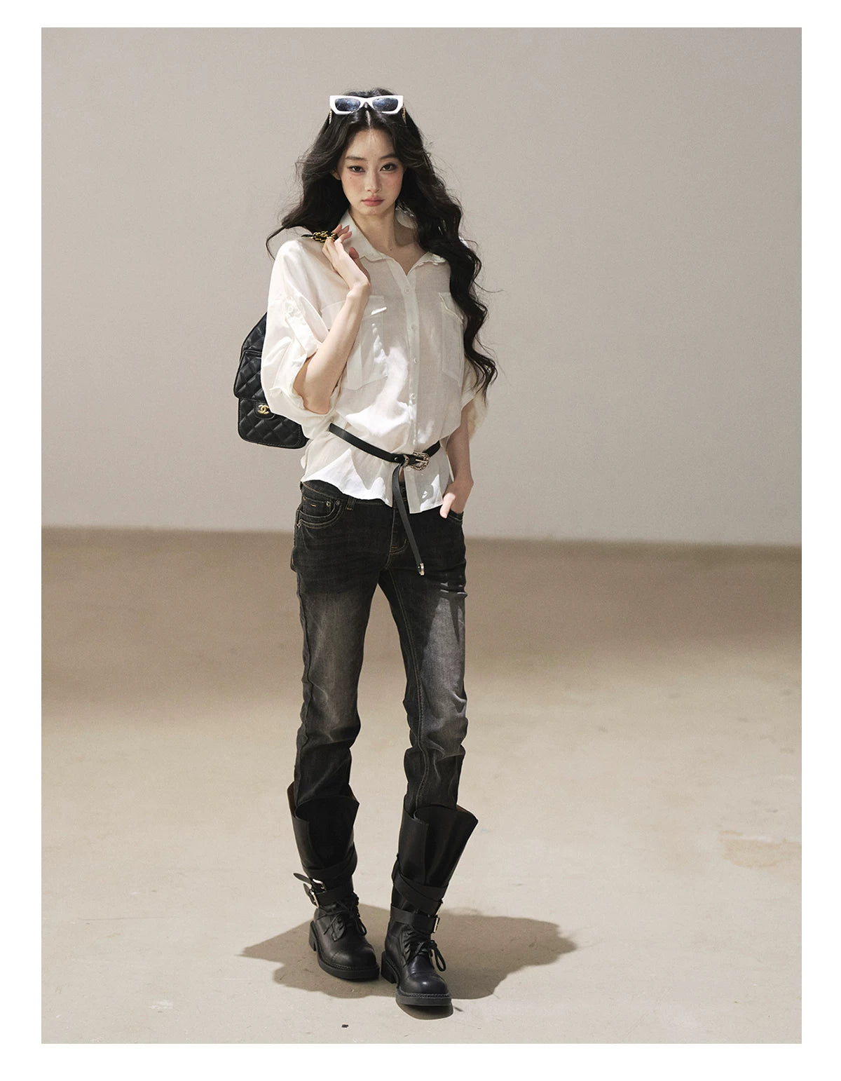 AOMALM - “Her Shoreline” American Vintage Slim Flare Jeans (Rock Black / Vintage Blue)