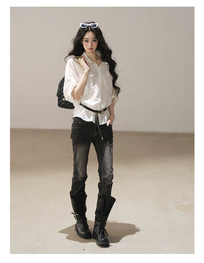 AOMALM - “Her Shoreline” American Vintage Slim Flare Jeans (Rock Black / Vintage Blue)