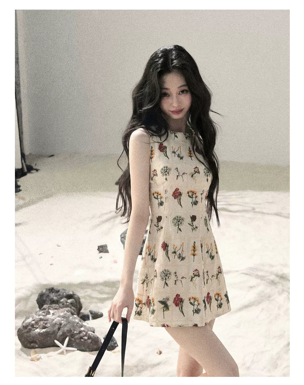 "Wildflower Daydream" Dutch Cream Embroidered Mini Dress - Sleeveless 45684