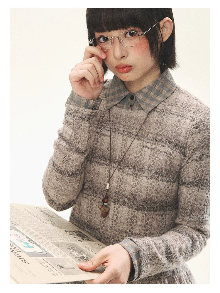 "Sandalwood Violet" Purple Mist Open-Knit Peplum Sweater
