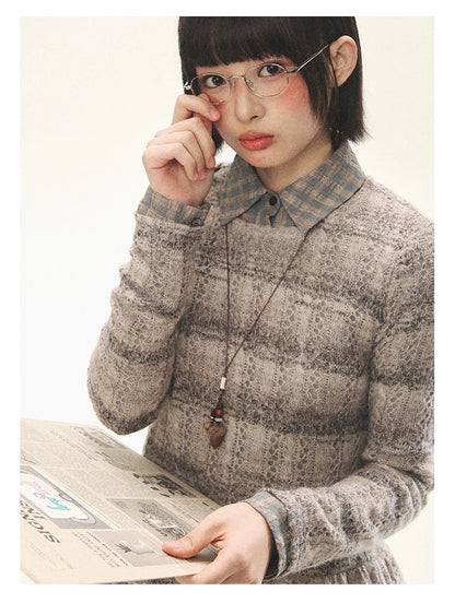 "Sandalwood Violet" Purple Mist Open-Knit Peplum Sweater