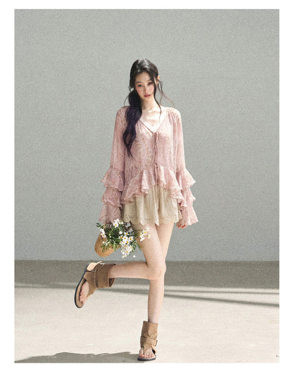 170726 "A Place Where Softness Rests" Lotus Mauve Ruffle Tie-Front Cover-Up Cardigan