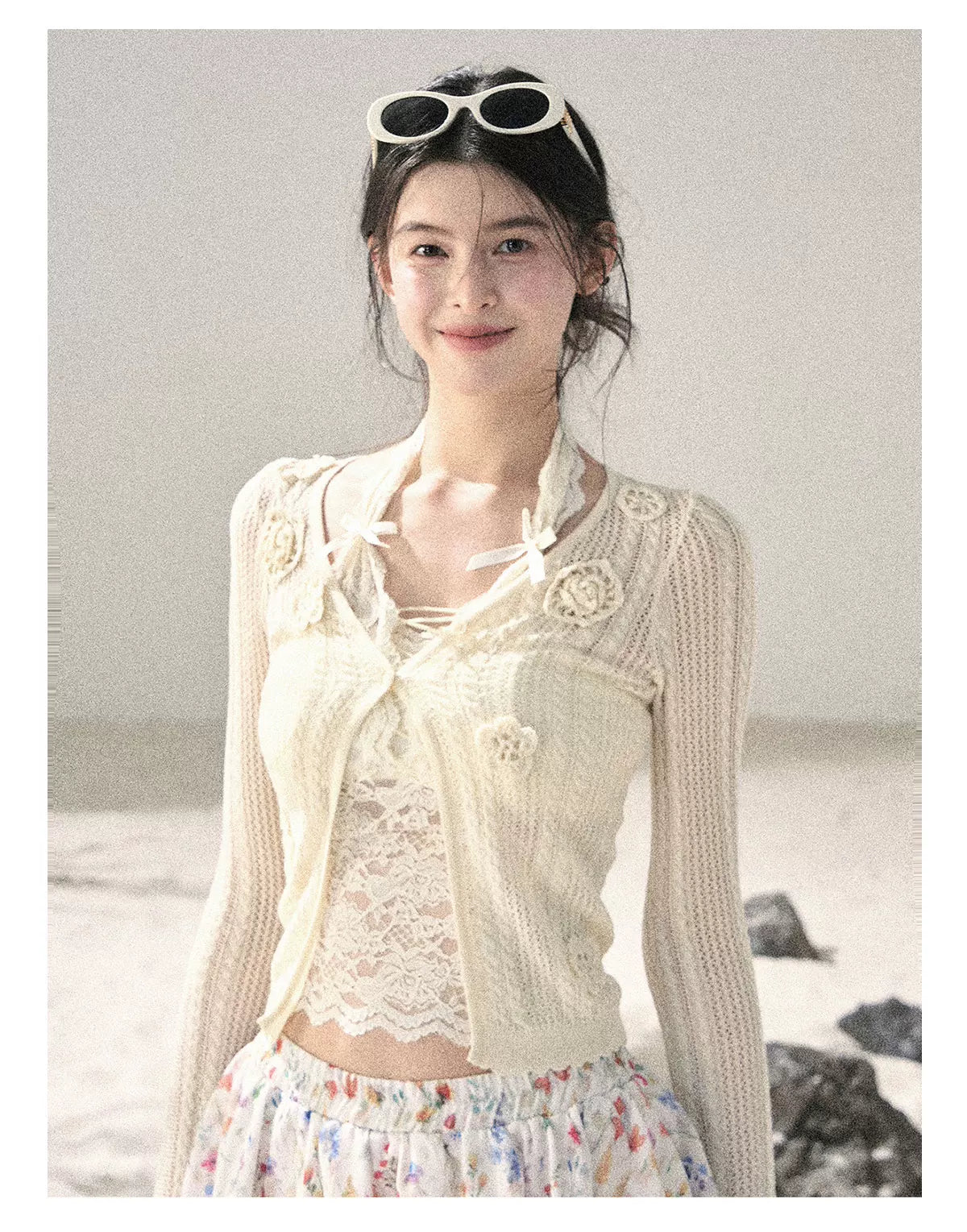 "Moss Whisper" Knit Sun Protection Cardigan & Cami Top
