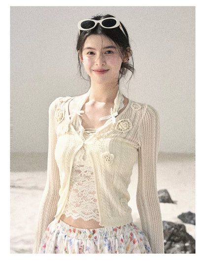 "Moss Whisper" Knit Sun Protection Cardigan & Cami Top