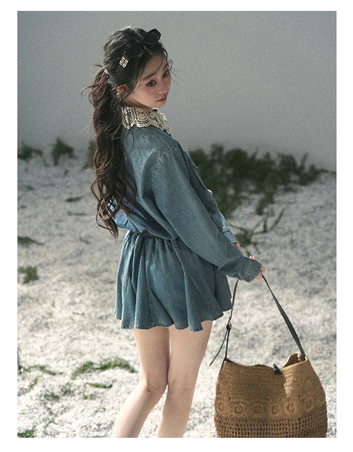 “Falling Into Your Gaze” Vintage Blue Denim Babydoll Dress