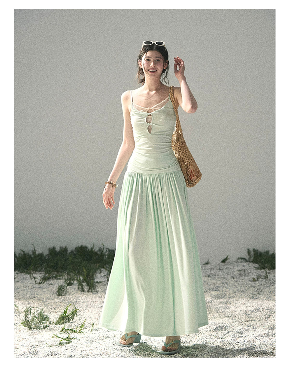 “Mint Afterglow” Jade Green Twist Cutout Top & Maxi Skirt