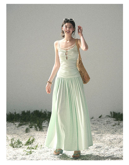 “Mint Afterglow” Jade Green Twist Cutout Top & Maxi Skirt