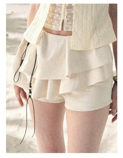 "Layered Petals in Motion" Dutch Cream Ruffle Skort 5324853