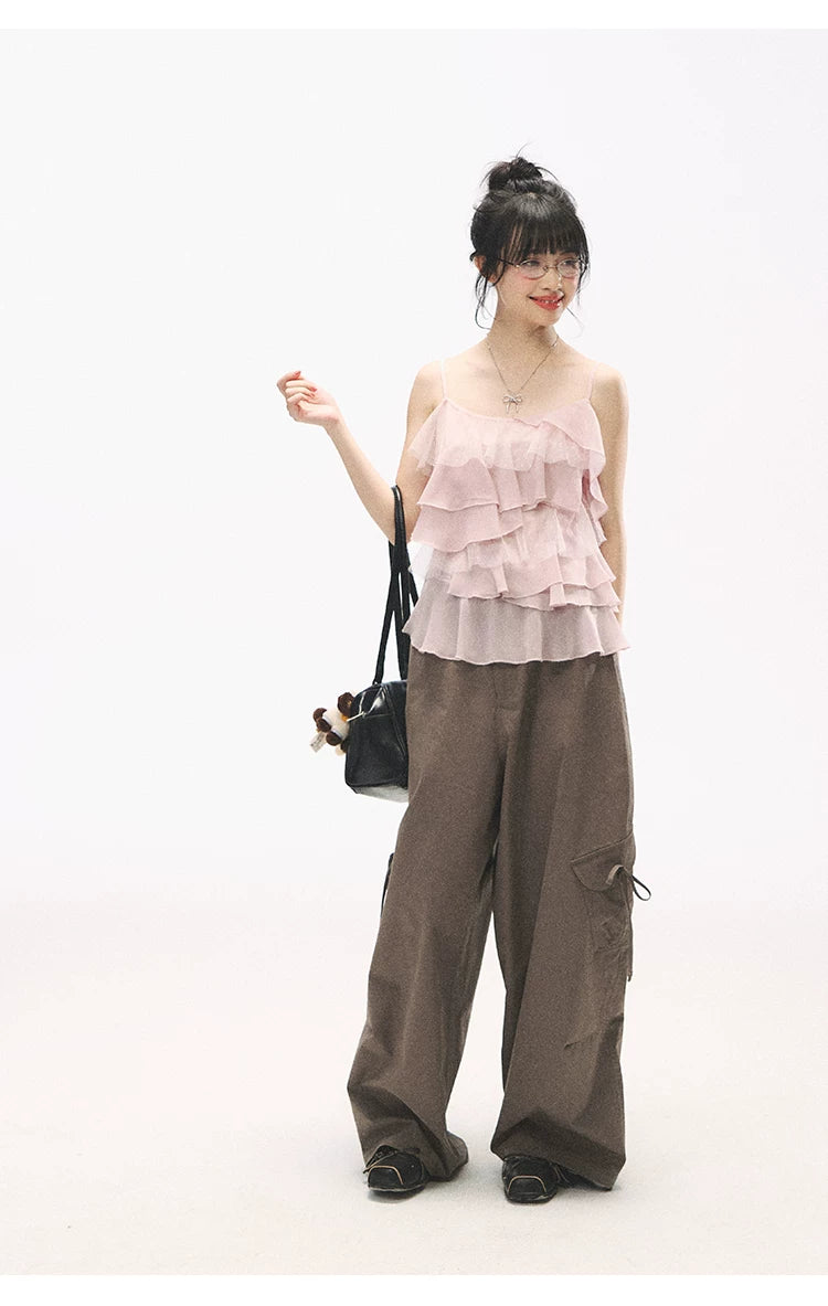 "Star Haven" Tiered Ruffle Cami Top (Cloud Blush Pink/ Moonlight Gray)