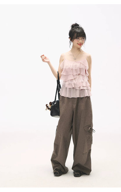 "Star Haven" Tiered Ruffle Cami Top (Cloud Blush Pink/ Moonlight Gray)