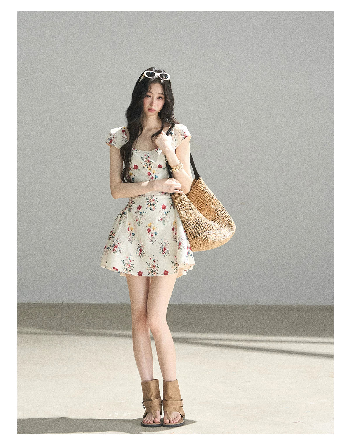 "Bloom Before Dawn" Dutch Cream Embroidered Floral Chiffon Mini Dress