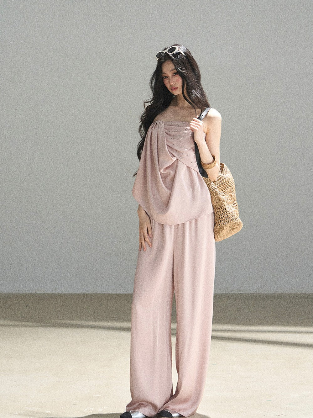 "Summer Rain at Dusk" Dusty Rose Satin Two-Piece Set