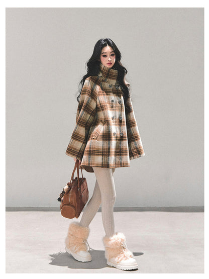 少也眼 “Whispered Plaids" High-Neck Woolen Coat