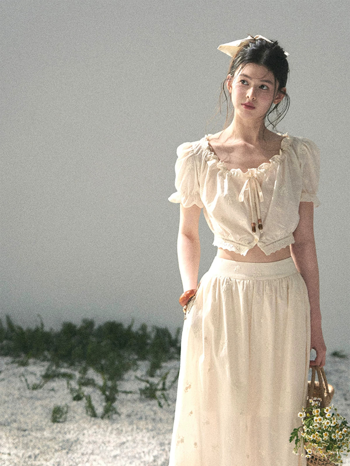 “Fallen Into the Garden” Dutch Cream Two-Piece Skirt Set 5635432