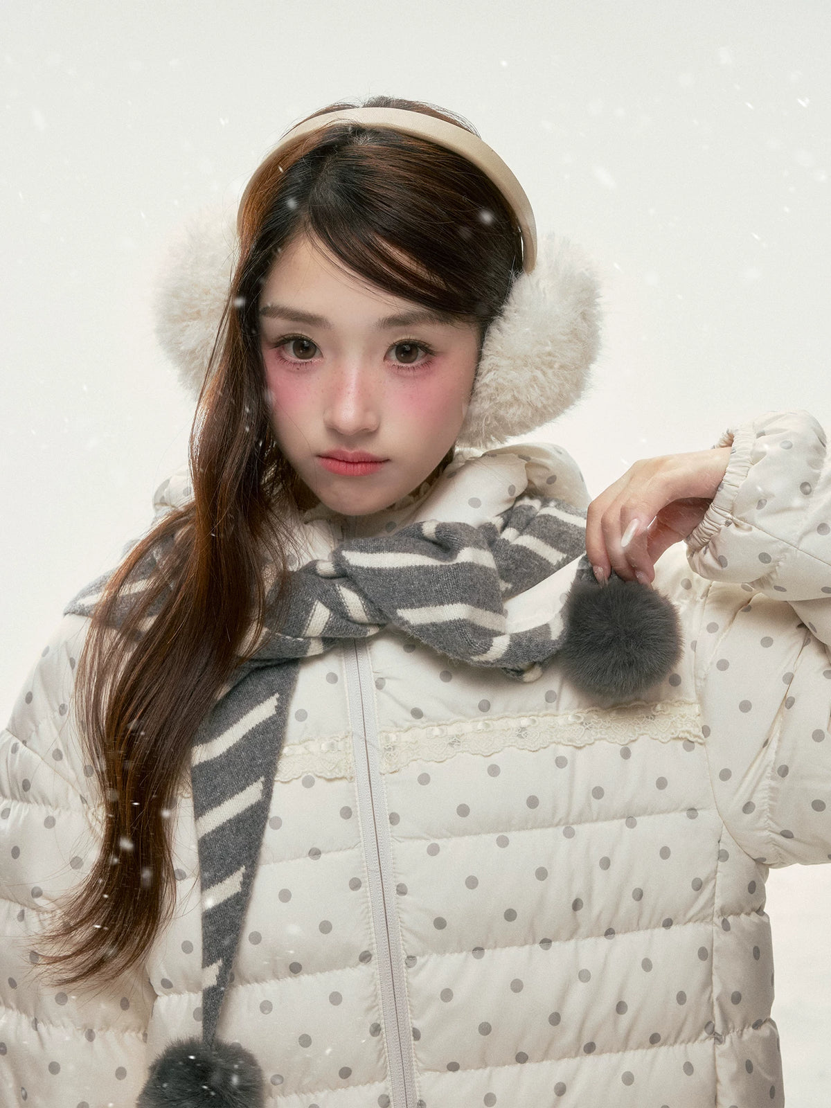 BIBIBENCY - White Polka Dot 90% Duck Down Puffer Jacket