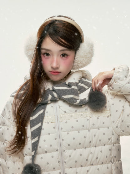 BIBIBENCY - White Polka Dot 90% Duck Down Puffer Jacket
