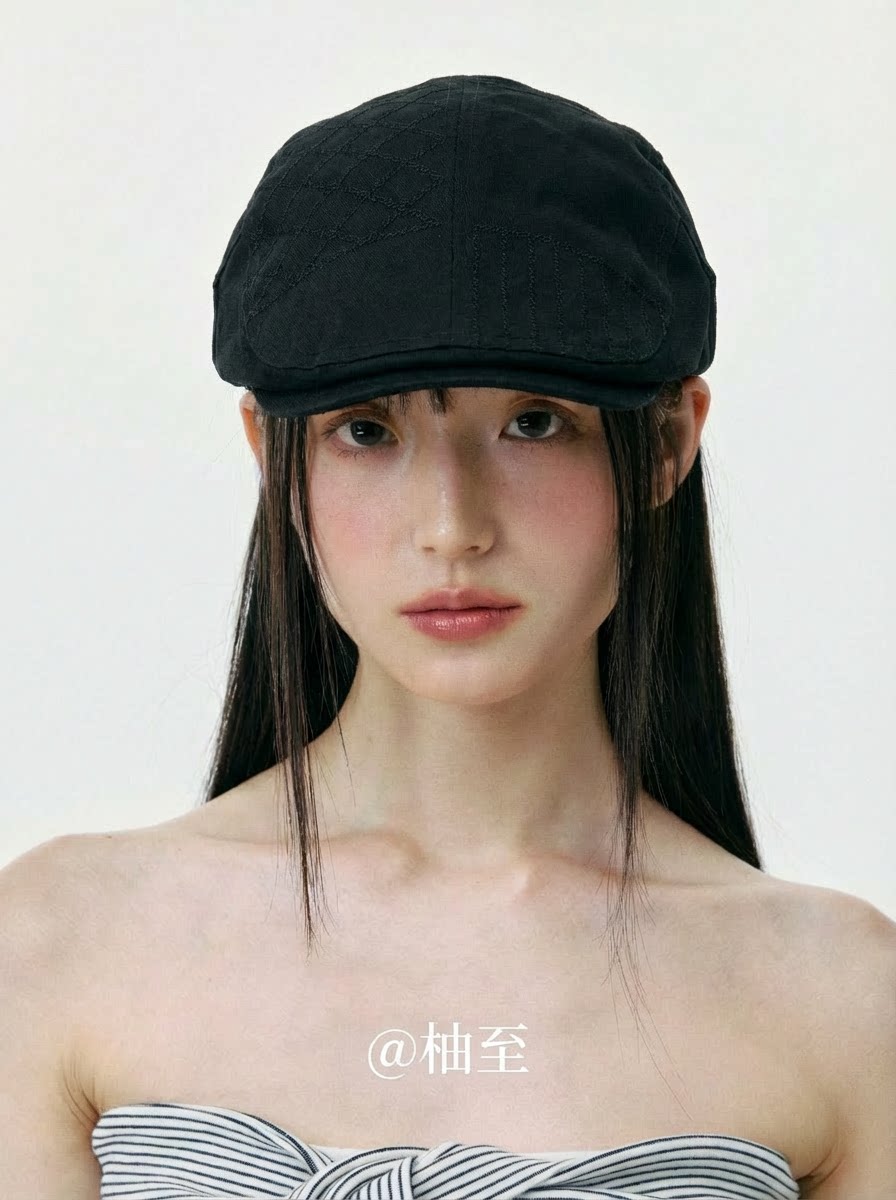 Striped Plaid Cadet Cap – Korean Style Short Brim Hat