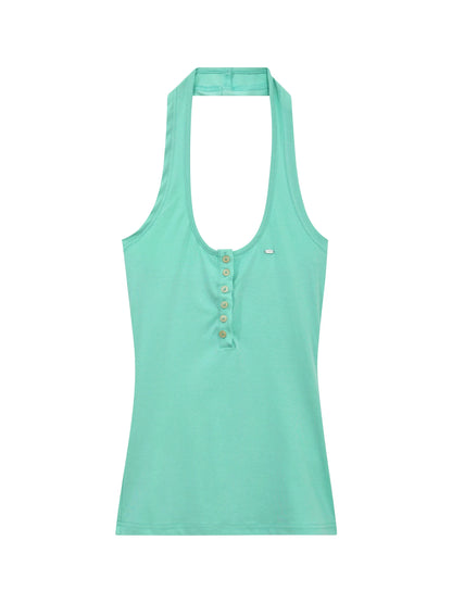 "Urban Departure" Green Henley Halter Tank Top