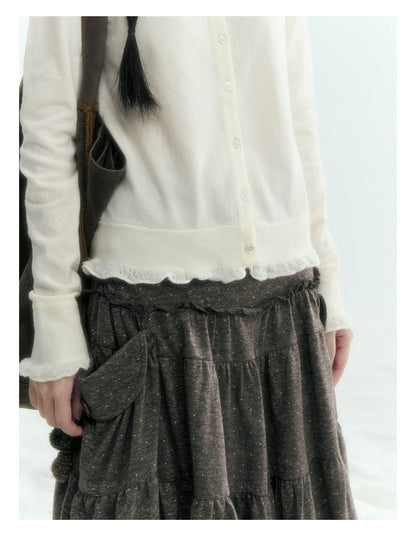 Horridale - Cloud White Ruffle Trim Embroidered Knit Top