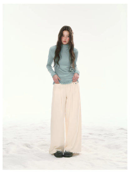 CANSTORE - "Bean Paste & White Peach" Ivory Corduroy Wide-Leg Trousers