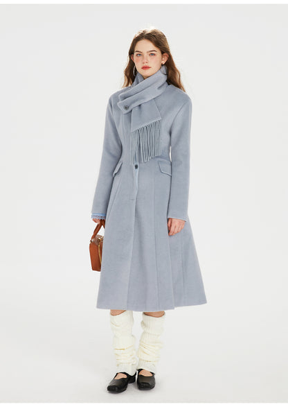 Misty Blue Wool Coat (with scarf)