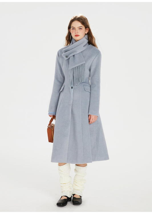Misty Blue Wool Coat (with scarf)