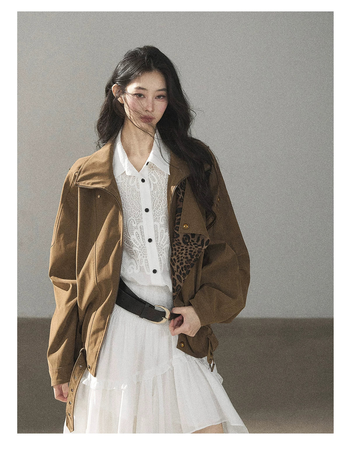 AOMALM - “Her Hemline” White Lace Shirt Dress with Belt