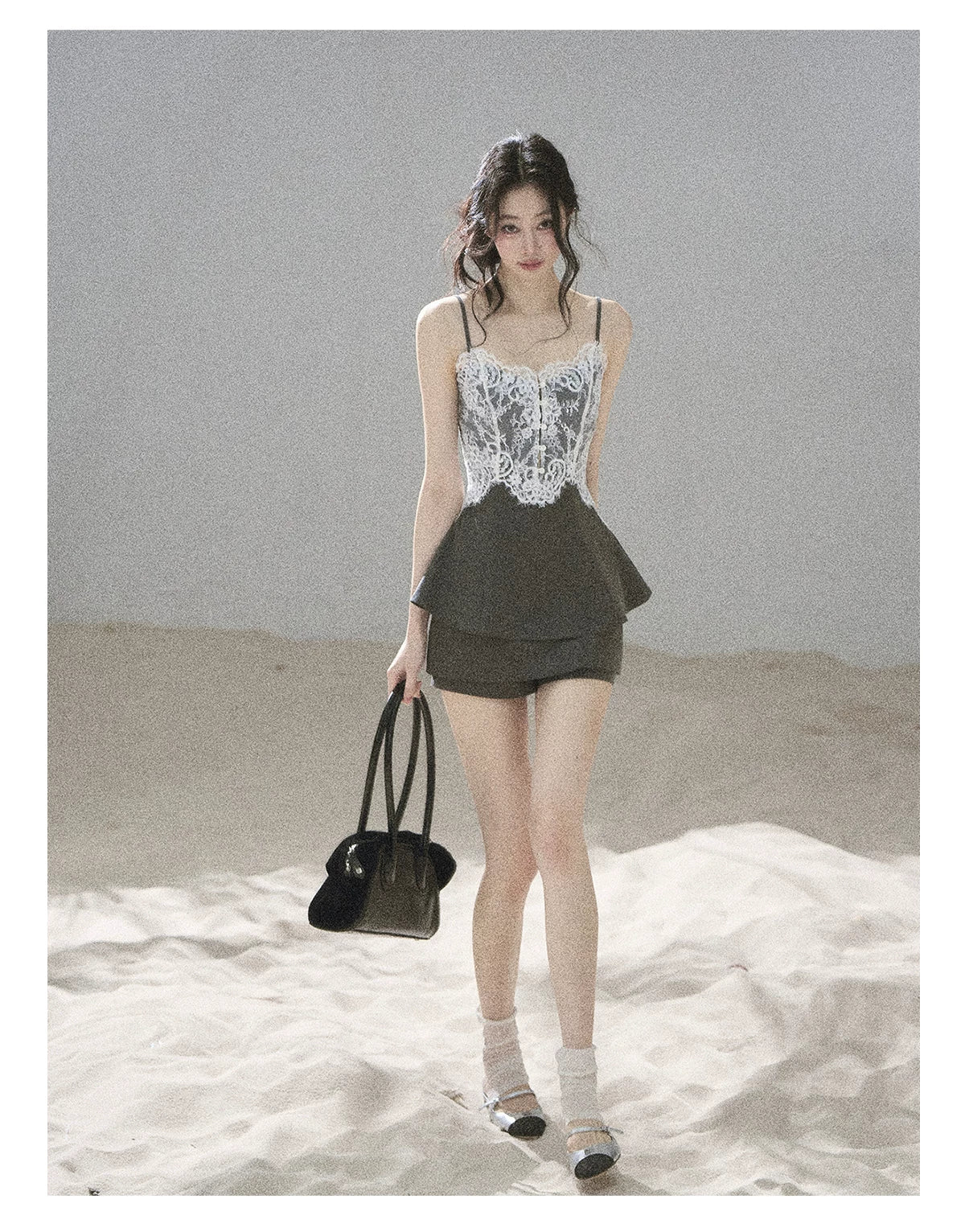 "Exclusively Hers" Intellect Gray Lace Cami & Skort Set
