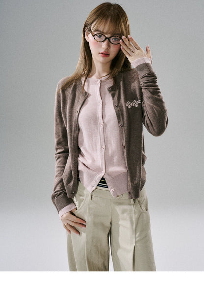 LOST FOREST - Brown Pink Bow Layered Cardigan