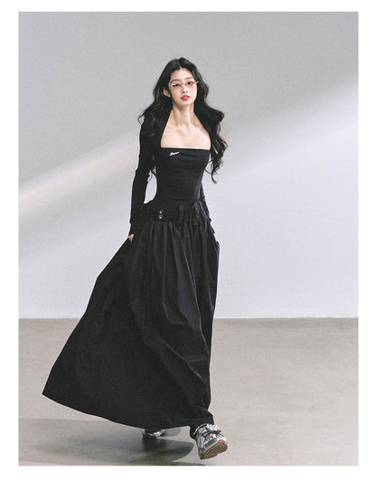 少也眼 "K-Show Muse" Elegant French Hepburn Long-Sleeve Dress - Black 47867864